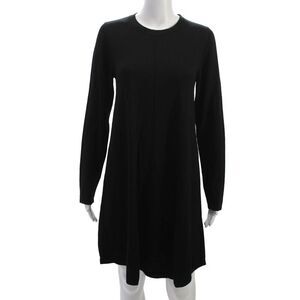 Repeat Womens Sweater Dress Black Merino Wool Crew Neck Long Sleeve Size L